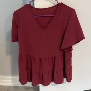 Target Burgundy V-Neck Tiered Peplum Top
